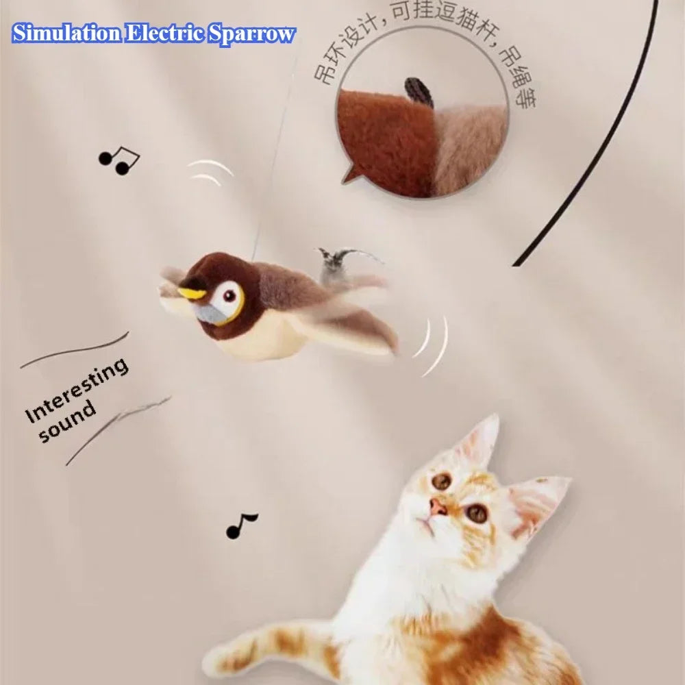 USB Rechargeable Interactive Cat Toy – Touch-Activated Plush Bird with Catnip & Sound for Cats and Dogs