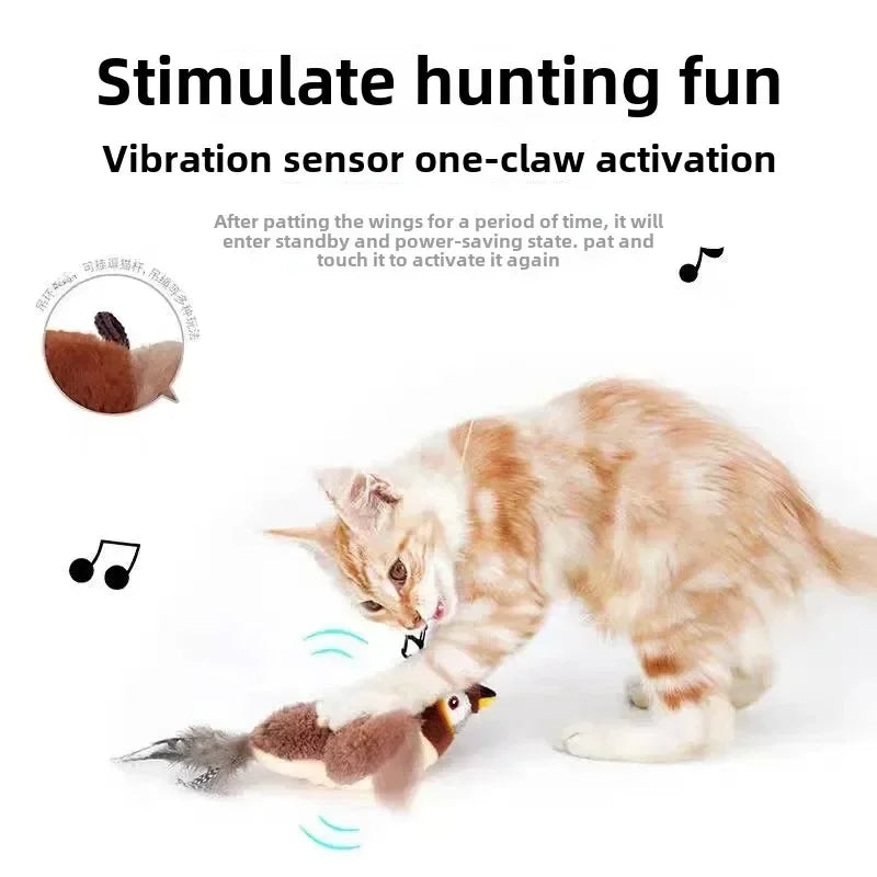 USB Rechargeable Interactive Cat Toy – Touch-Activated Plush Bird with Catnip & Sound for Cats and Dogs