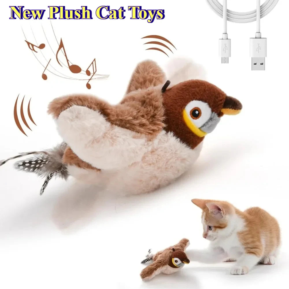 USB Rechargeable Interactive Cat Toy – Touch-Activated Plush Bird with Catnip & Sound for Cats and Dogs